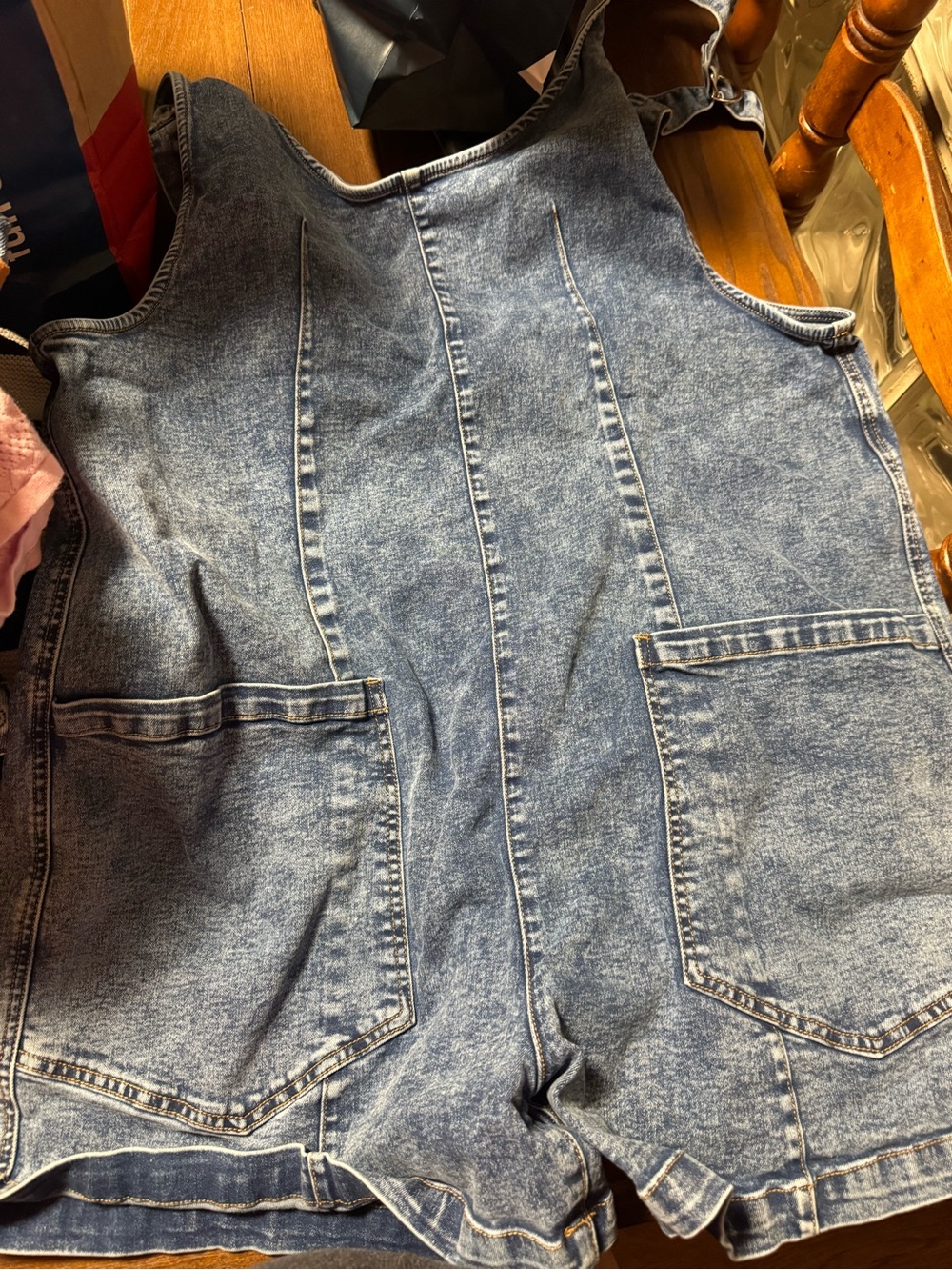 Light Wash Denim Short Overalls for Women